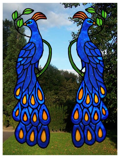 Pair Of Peacocks Window Decor Stained Glass Effect Window Clings Ebay