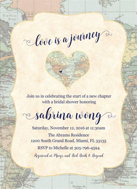 Map Travel Bridal Shower Invitation Love Is A Journey