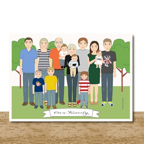 custom family portrait art family illustration custom