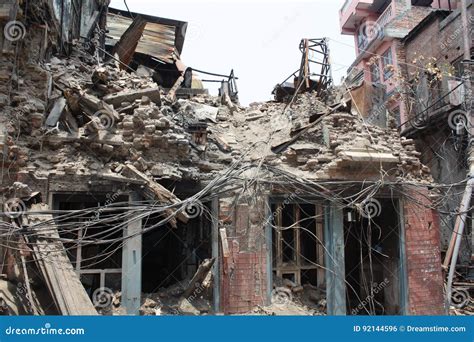 Destroyed Building In Kathmandu Nepal After 2015 Earthquake Stock
