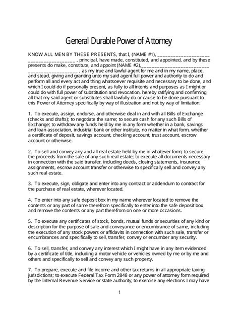 sample durable power  attorney template sample power  attorney blog