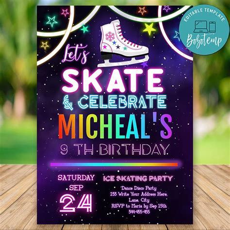 editable ice skating birthday invitation instant  bobotemp