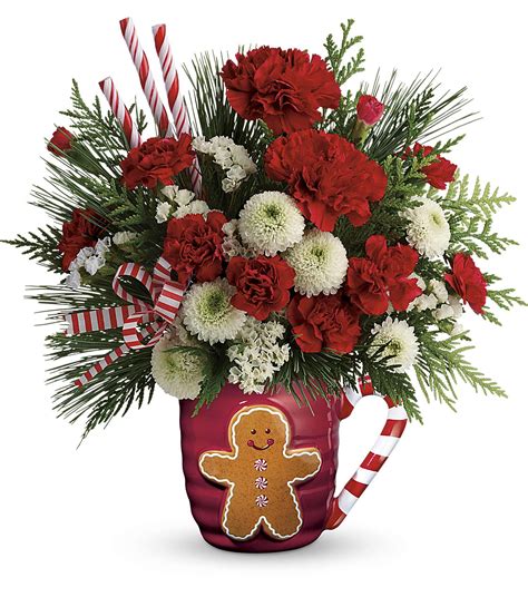 send  hug winter sips bouquet  day delivery christmas flower arrangements holiday flower