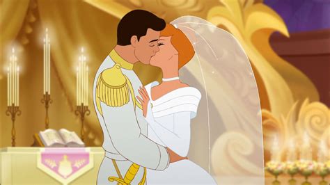 Cinderella And Prince Charming S Kiss On Their Wedding Day