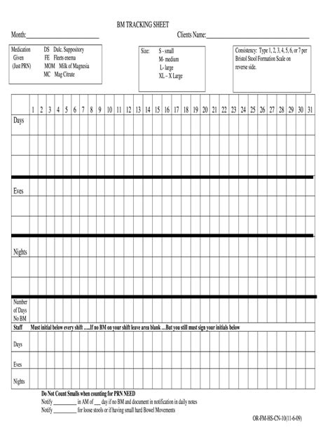 bm tracking sheet  printable bowel movement record chart