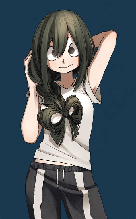 safebooru 1girl asui tsuyu black eyes black hair blue background