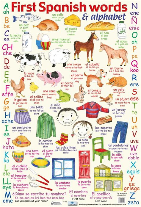 first spanish words and alphabet poster 16x24