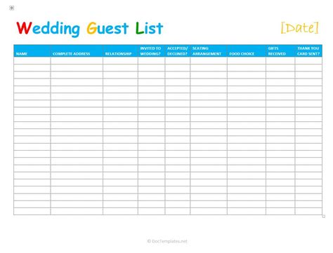 wedding guest list templates  managers