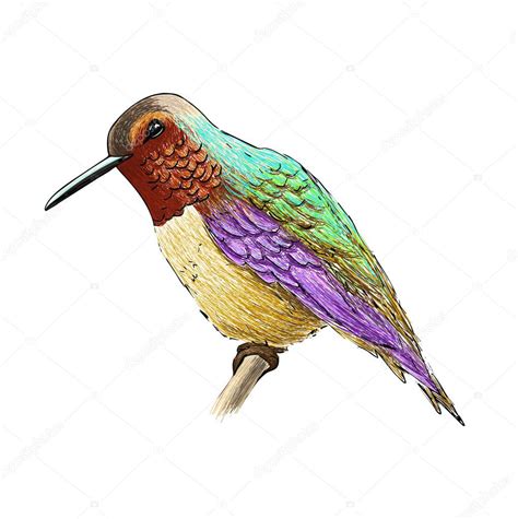 kolibrie met kleurrijke glanzend verenkleed kleurrijke vogel illustratie op witte achtergrond