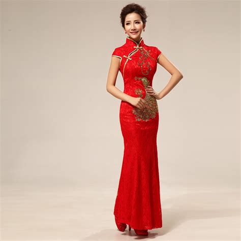 2016 red lace cheongsam dress bride wedding qipao chinese traditional