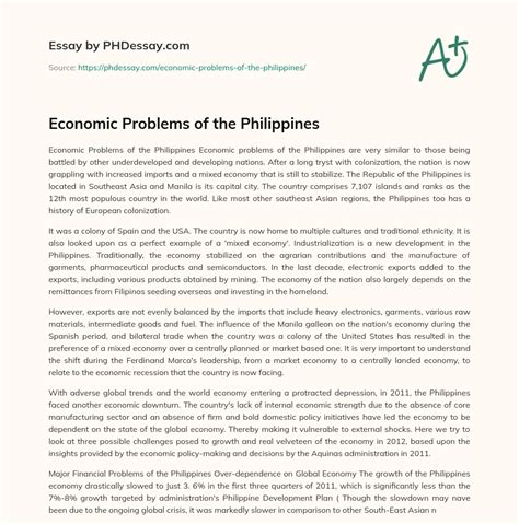 economic problems   philippines phdessaycom