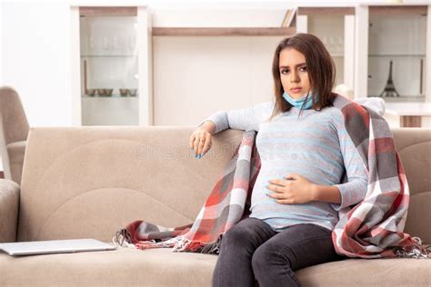 The Sick Pregnant Woman Suffering At Home Stock Image Image Of Cold