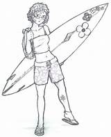 Girl Getdrawings Surfer Drawing sketch template