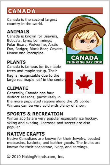 facts  canada canada  kids world thinking day facts  canada