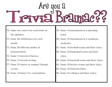 printable easy trivia questions  answers  templates printable