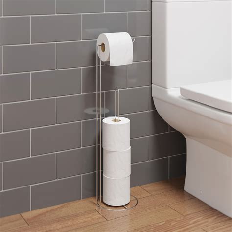 bathroom wc  floor standing chrome toilet roll holder modern storage tidy ebay