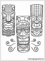 Tiki Masks Hawaiian Pages Coloring Color Coloringpagesonly sketch template