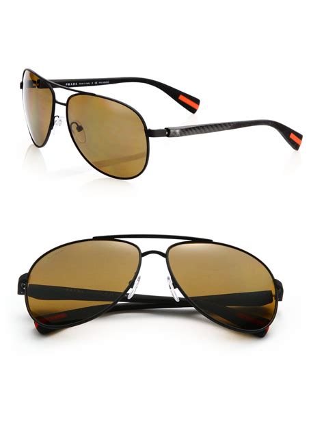 prada polarized 62mm aviator sunglasses in black for men lyst