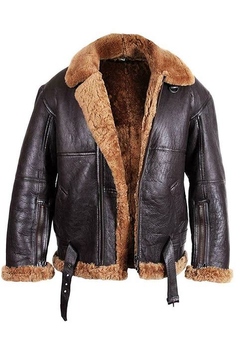 mens  bomber aviator pilot real sheepskin shearling brown leather jacket real shearling jacket