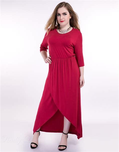 Cute Ann Women S Quarters Sleeve Plus Size Wrap Dress Maxi Stretchy Red