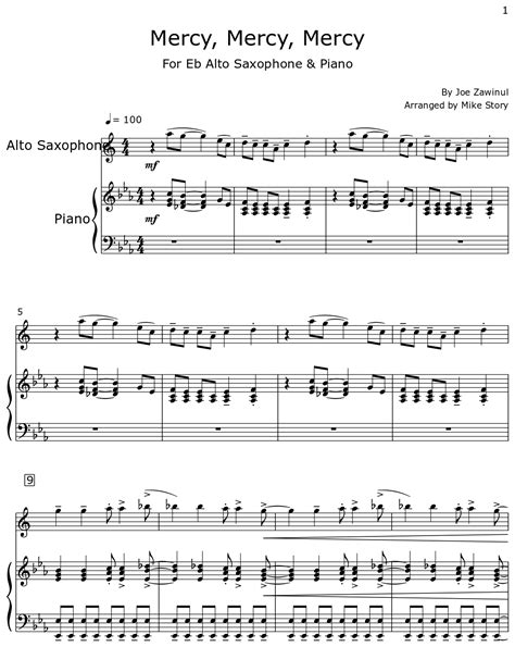 mercy mercy mercy sheet   alto saxophone piano