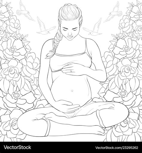 adult coloring bookpage  pregnant woman   vector image