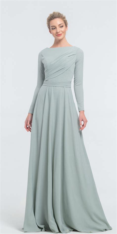 Modest Dusty Sage Bridesmaid Dresses Long Sleeves In 2021 Sage