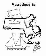 Massachusetts Coloring Map State Pages States Outline Go Printables Usa sketch template
