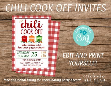 chili cook  invitation   cook  chili cook  invitations