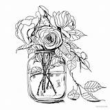 Flowers Coloring Jar Drawing Pages Adult Flower Rose Sheets Roses Choose Board Jars Abstract Bouquet Print Book sketch template