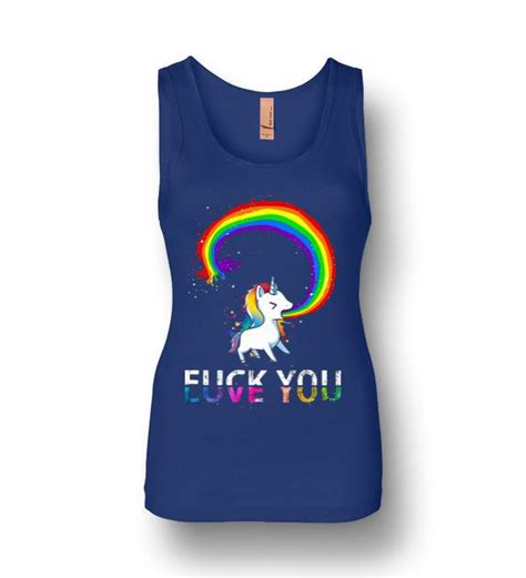 unicorn rainbow fuck you love you womens jersey tank