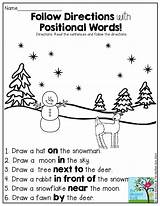 Directions Activities Positional Words Activity Language Speech Winter Following Follow Preschool Kindergarten Kids Worksheet Listening Worksheets Fun Drawing Prep Therapy sketch template