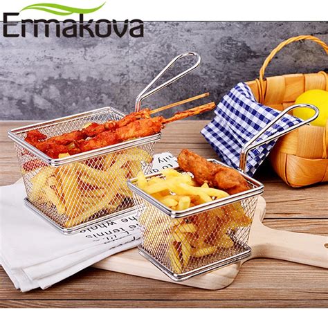 ermakova set   french fries basket stainless steel mesh chicken chips strainer fryer basket