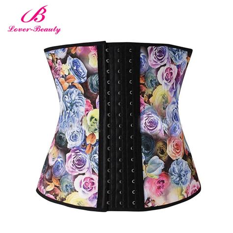 lover beauty roses printed waist trainer 9 steel boned latex corsets