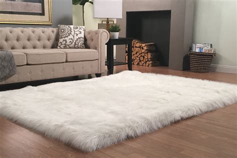 super soft faux sheepskin silky shag rug rectangular white
