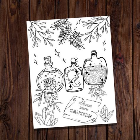 witches brew coloring page  ages coloring spell jar etsy