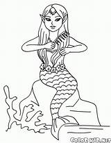 Mermaid Coloring Hair Combing Sirens Colorkid Pages Her Mermaids sketch template