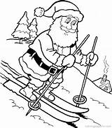 Santa Coloring Claus Pages Kids Printable Skiing sketch template