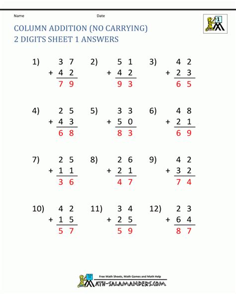 addition worksheet  class  math worksheets printable