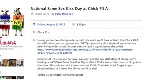 lgbt community to protest at chick fil a with national same sex kiss day now the end begins