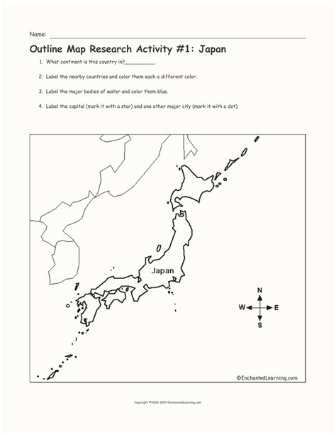 outline map research activity  japan enchanted learning