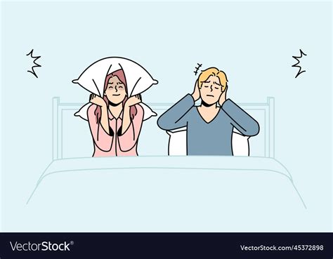 unhappy couple in bed suffer from noisy neighbors vector image