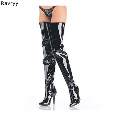 patent leather black woman long boots pole dance model show fun club