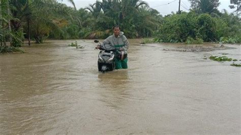 banjir merambah hingga  woyla timur sembilan desa mulai terendam