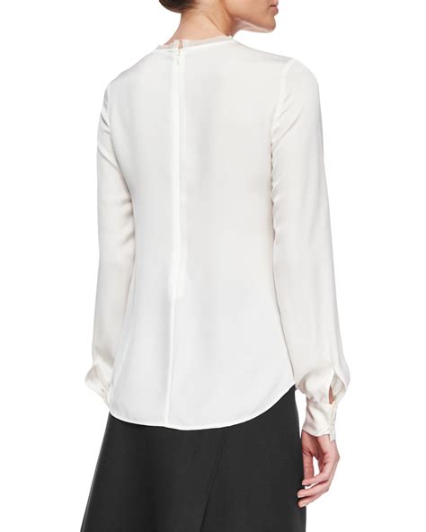 lyst theory eri long sleeve silk blouse in white