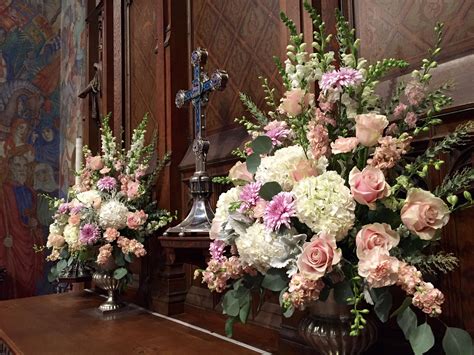 wedding altar flowers  blush peaches white  lavender