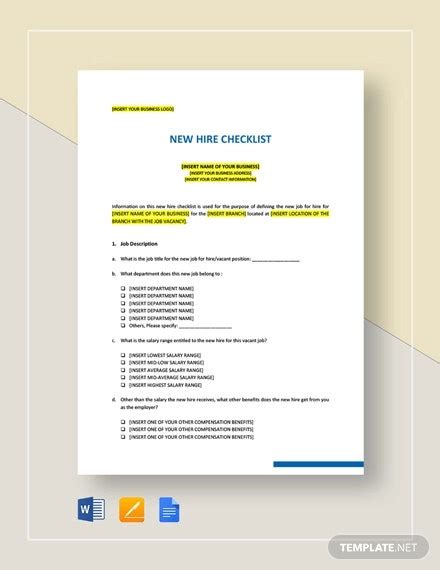new hire checklist template 18 free word excel pdf