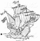 Ship Pirate Coloring Pages Nautical Cartoon Adults Printable Viking Pirates Shooting Drawing Warship Cannons Kids Outlined Vector Line Print Clipart sketch template