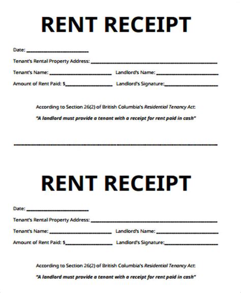 examples  rent receipt printable templates