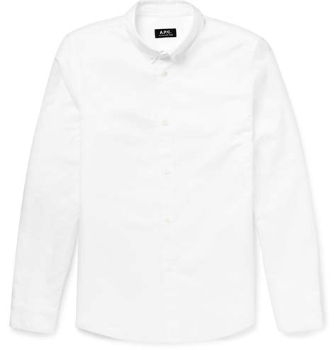 a p c slim fit button down collar cotton oxford shirt in white for men
